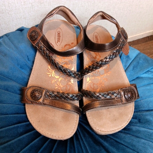 Aetrex Jillian Walnut Dark Brown Leather Sandals Size 6 - Picture 1 of 6